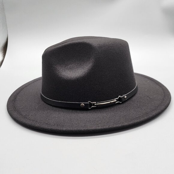 EINSKEY Womens Black Felt Fedora Hat Wide Brim Western Style New - Picture 2 of 12